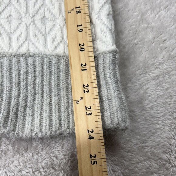 LOFT Womens Textured Diamond Knit Sweater S  Nylon Mohair Wool Blend White Gray - Picture 12 of 13